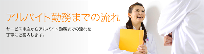 アルバイト勤務までの流れ サービス申込からアルバイト勤務までの流れを丁寧にご案内します。